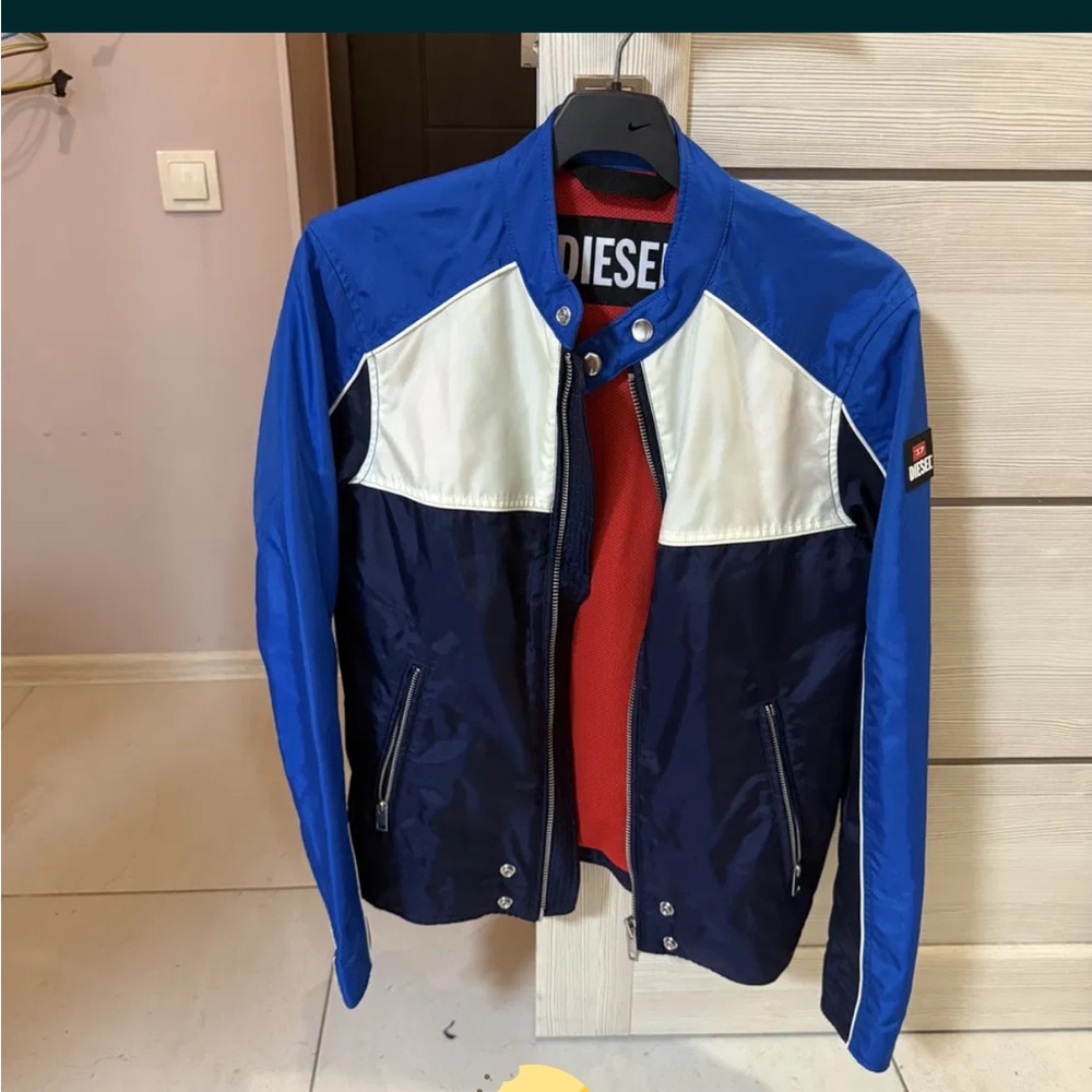 Diesel Men's Blue, White, and Red Windbreaker